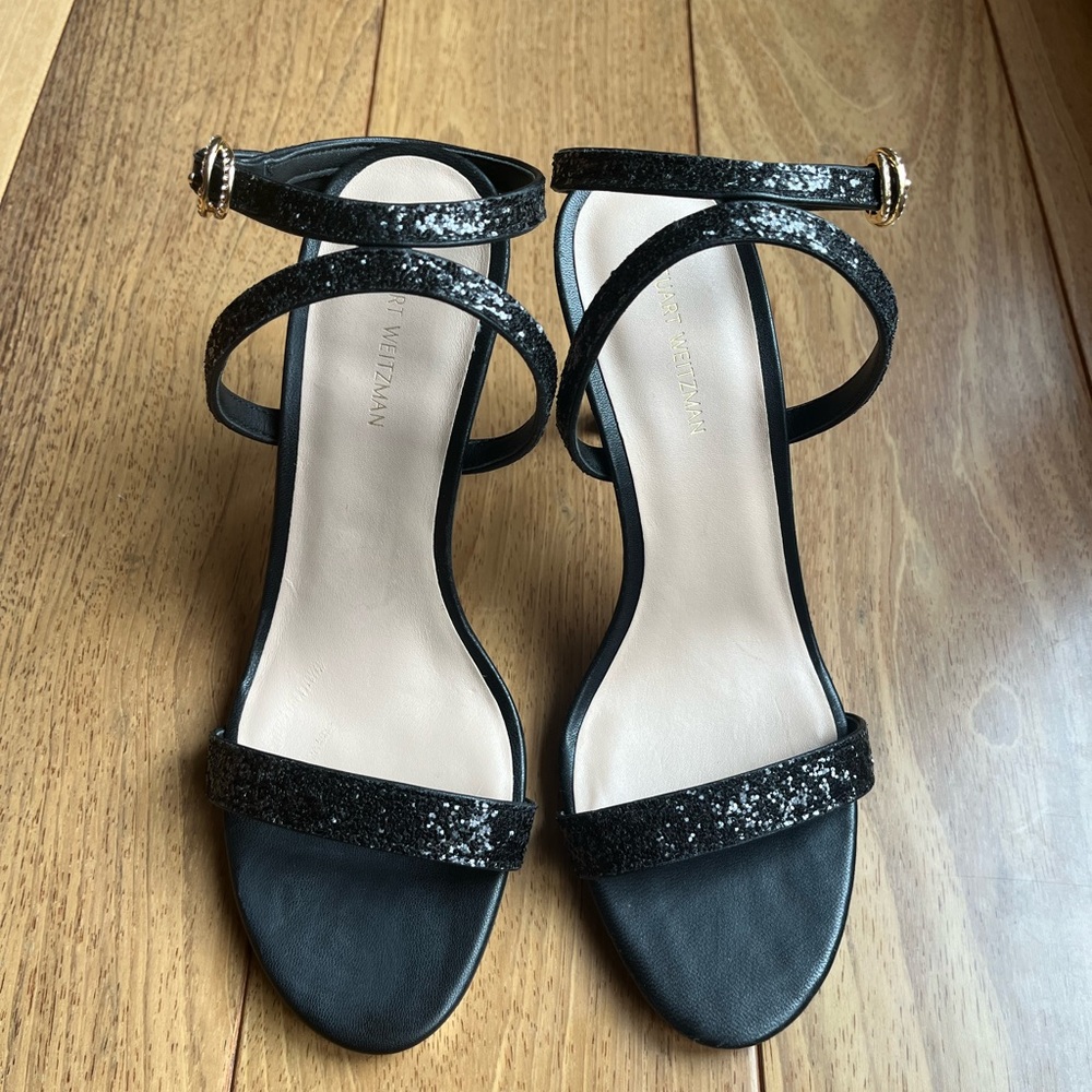 Stuart Weitzman Crystal Buckle 95 Glitter Sandal Size 8.5 - Picture 3 of 9